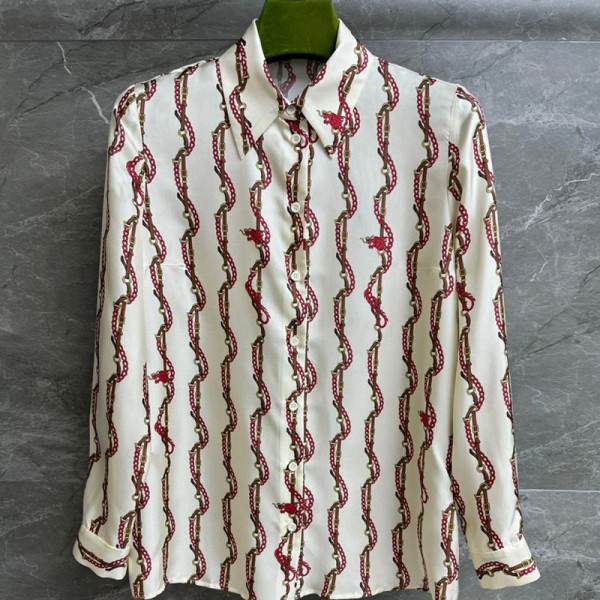 New Arrival Designer 100% Silk Shirt: Letter Chain Print Brand Blouse, Long Sleeve Women's Clothing